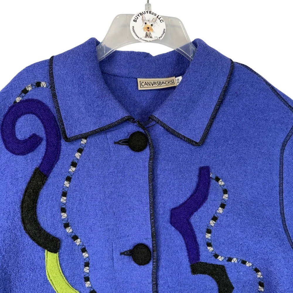 Canvasbacks Wool‎ Art-to-Wear Applique Jacket Purple Petite Medium USA Made